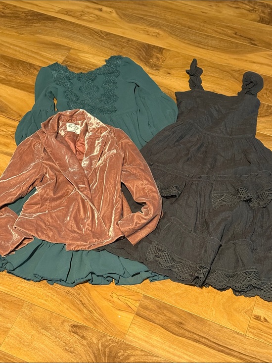 Joyfolie Other - Miajoyby Joyfolie Velvet Blazer with Teal Dress & Grey Tiered Sundress Bundle